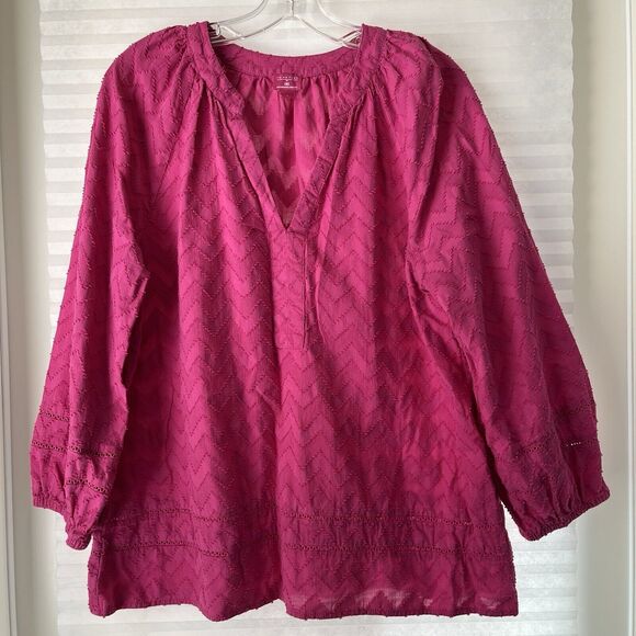 Trina Turk for INC Fuchsia Blouse Chevron pattern 100% cotton, size L, hot pink. - Picture 1 of 6